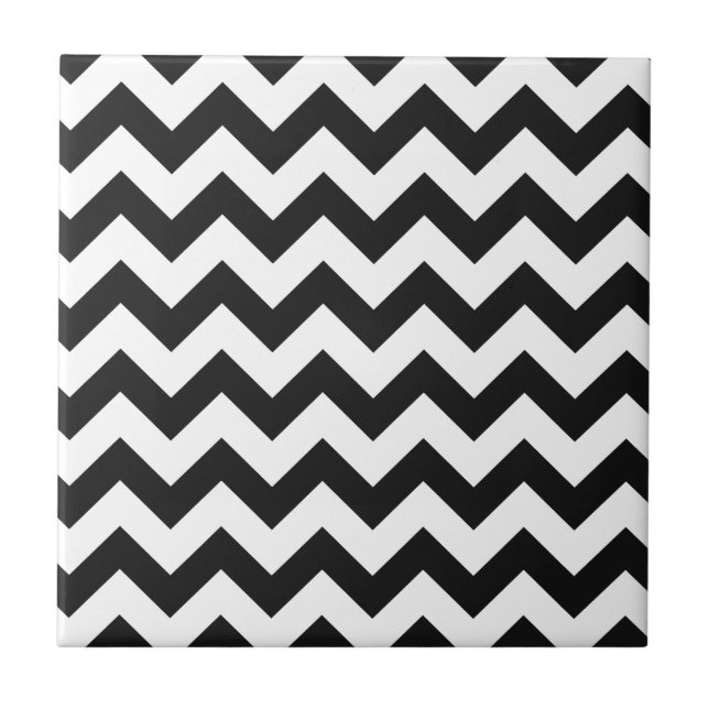 Trendy Black & White Chevron Pattern Tile (Front)