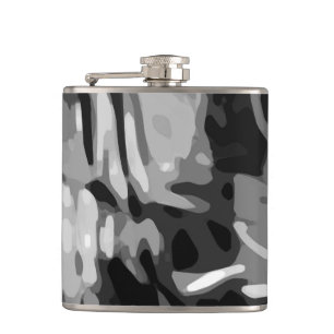 Trendy Black White Grey Abstract Pattern Hip Flask