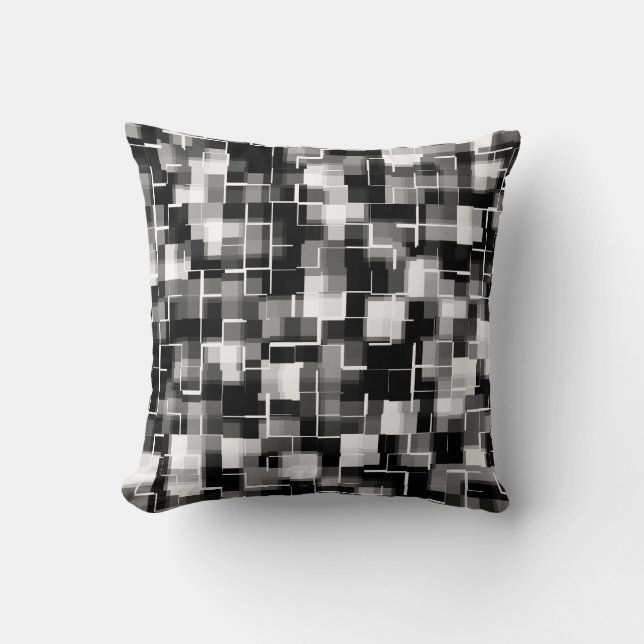 Trendy Black White Grey Abstract Pattern Throw Pillow (Front)