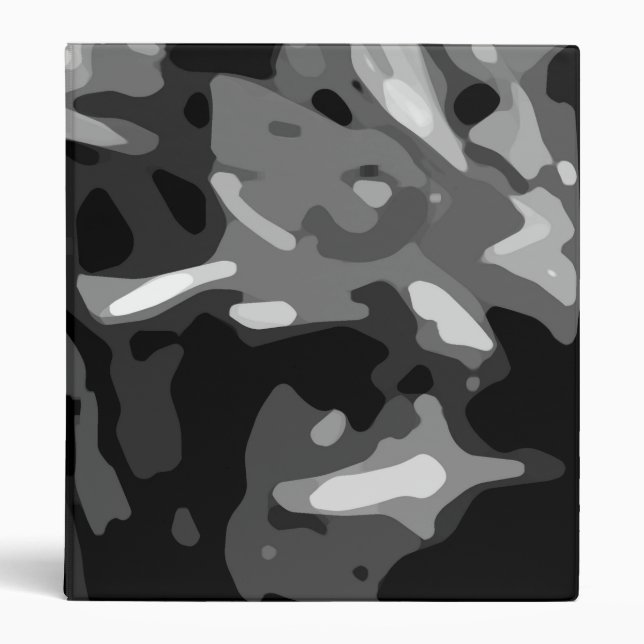 Trendy Black White Grey Camo Abstract Pattern Binder (Front)