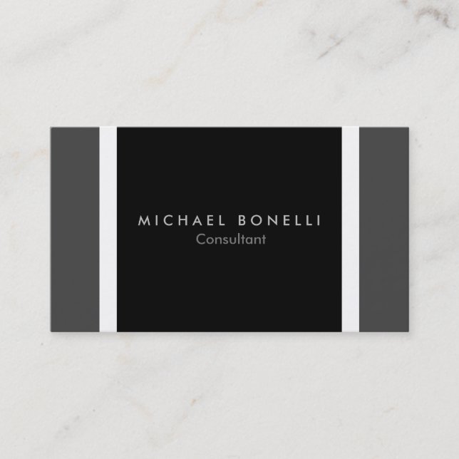 Trendy Black White Grey Minimalist Business Card (Front)
