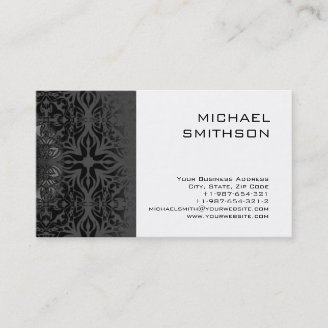 Trendy Black White Grey Pattern Business Card (Front)