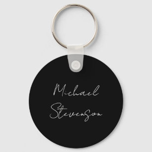 Trendy Black White Handwritten Minimalist Keychain