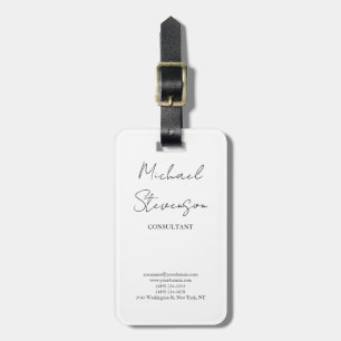 Trendy Black White Handwritten Minimalist Luggage Tag