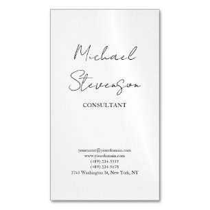 Trendy Black White Handwritten Minimalist Magnetic Business Card