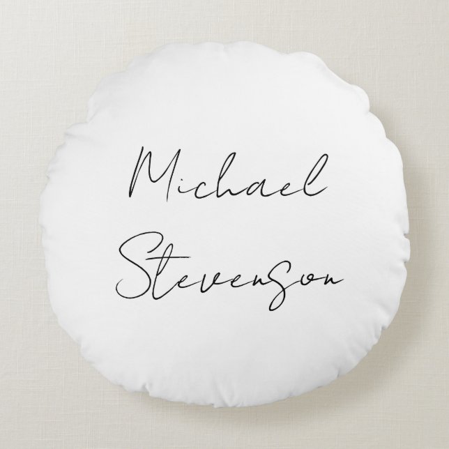 Trendy Black White Handwritten Minimalist Round Pillow (Front)