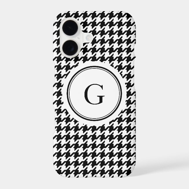 Trendy black white houndstooth pattern monogram (Back)