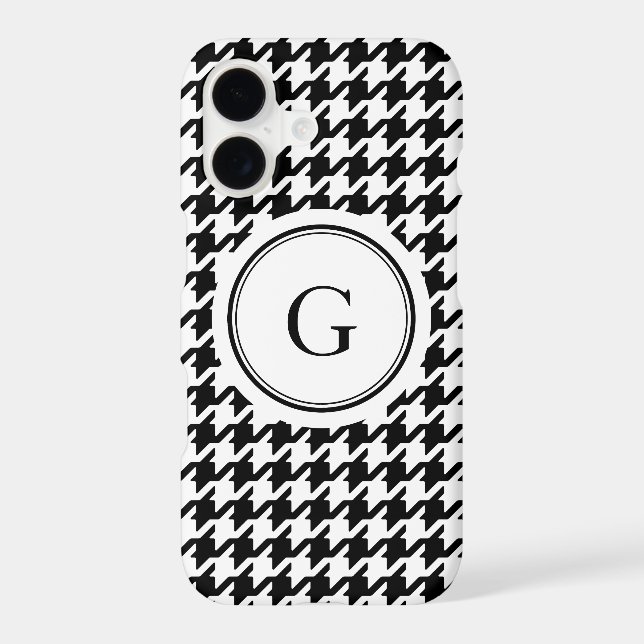 Trendy black white houndstooth pattern monogram (Back)