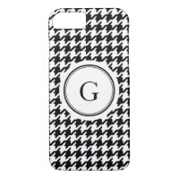 Trendy black white houndstooth pattern monogram