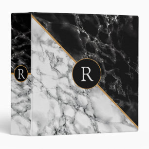 Trendy Black & White Marble Stone Add Letter/Logo Binder