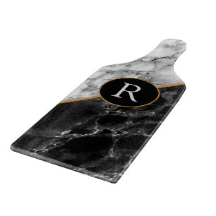 Trendy Black & White Marble Stone  Add Letter/Logo Cutting Board