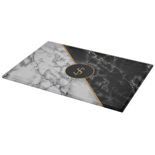 Trendy Black & White Marble Stone  Add Your Letter Cutting Board