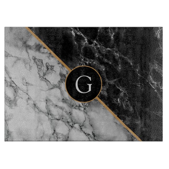Trendy Black & White Marble Stone  Add Your Letter Cutting Board (Front)