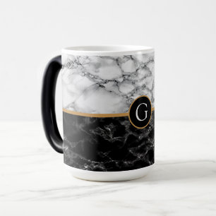 Trendy Black & White Marble Stone Add Your Letter Magic Mug