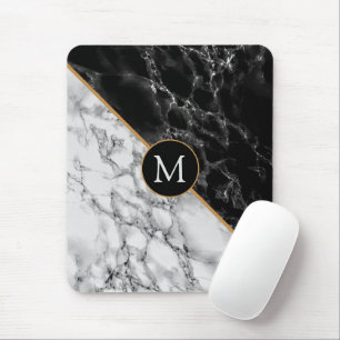 Trendy Black & White Marble Stone -Add Your Letter Mouse Pad