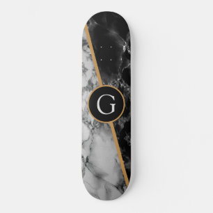 Trendy Black & White Marble Stone -Add Your Letter Skateboard
