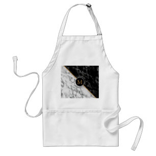 Trendy Black & White Marble Stone -Add Your Letter Standard Apron