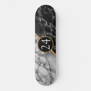Trendy Black & White Marble Stone -Add Your Number Skateboard