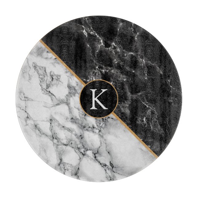 Trendy Black & White Marble Stone - Customizable - Cutting Board (Front)