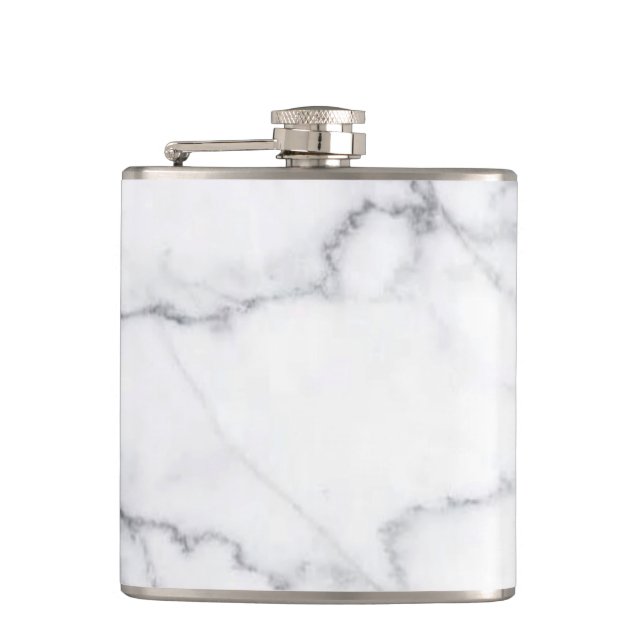 Trendy Black White Marble Stone Hip Flask (Front)