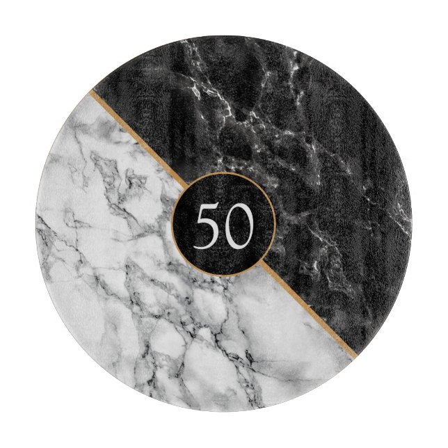 Trendy Black & White Marble Stone Your Age/ Letter Cutting Board (Front)