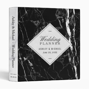 Trendy Black White Marble Texture Wedding Planner Binder