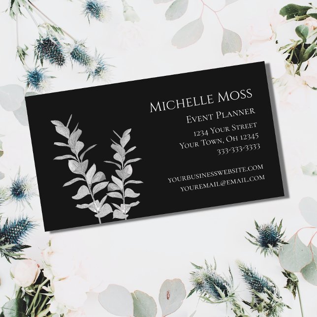 Trendy Black White Modern Botanical Greenery   Business Card (Creator Uploaded)