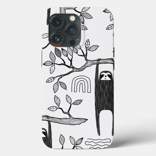 Trendy BLack White Modern Sloth Tough Case (Back)