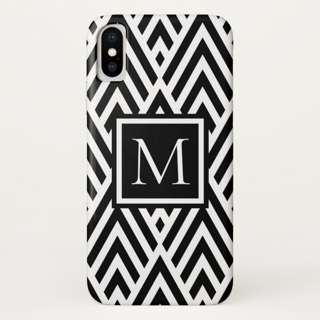 Trendy Black White Monogram Arrow Diamond Pattern Case-Mate iPhone Case (Back)
