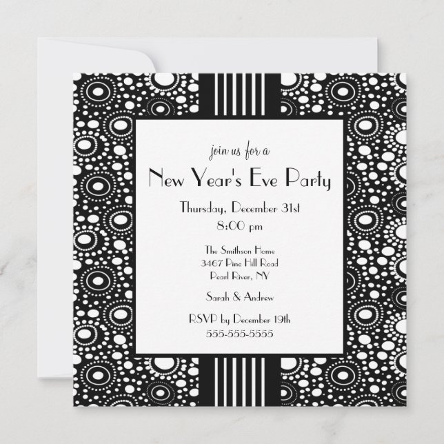 Trendy Black & White New Year's Eve Invitation (Front)