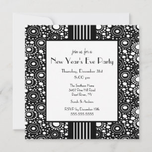 Trendy Black & White New Year's Eve Invitation