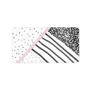 Trendy black white pink stripes dots pattern label