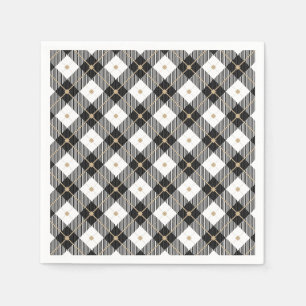Trendy Black White Plaid Napkin
