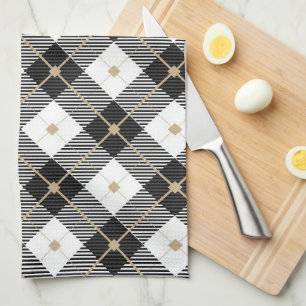 Trendy Black White Plaid Pattern Kitchen Towel