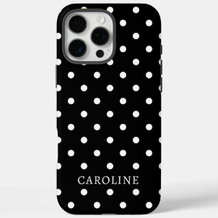 Trendy Black & White Polka Dot Personalized Name iPhone 16 Pro Max Case