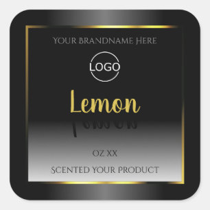 Trendy Black White Product Labels Gold Frame Logo