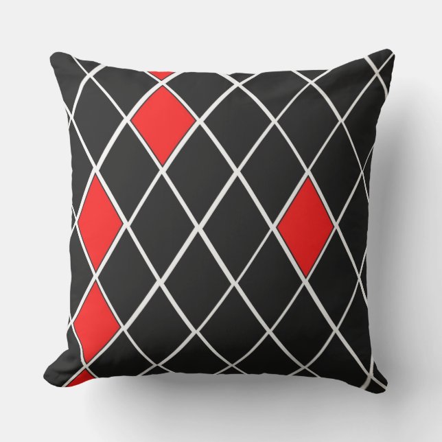 Trendy Black White Red Diamonds Pattern Pillow (Front)