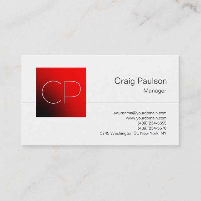 Trendy Black White Red Monogram Business Card (Front)