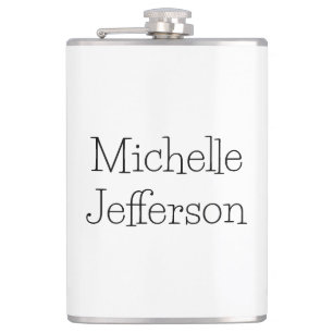 Trendy Black & White Script Name Chic Hip Flask