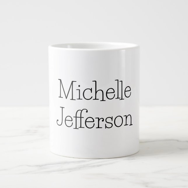 Trendy Black & White Script Name Chic Large Coffee Mug (Front)