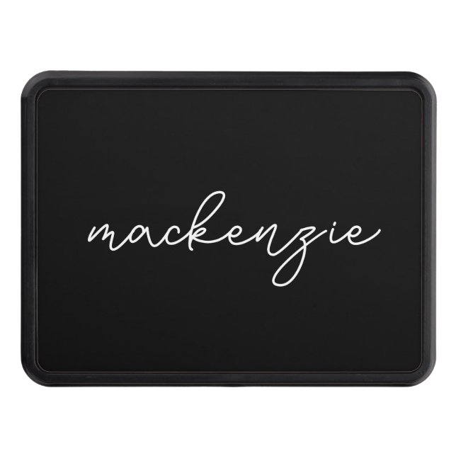 Trendy Black White Script Name Trailer Hitch Cover (Front)