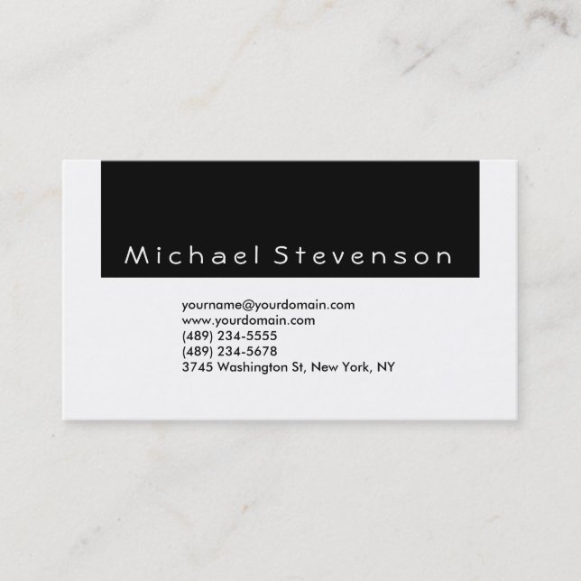 Trendy Black White Simple Plain Business Card (Front)