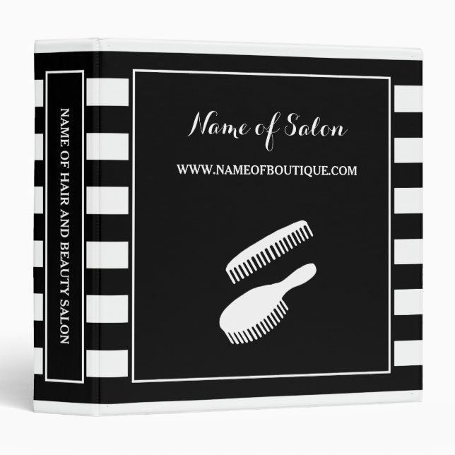 Trendy Black White Stripes Hair and Beauty Salon Binder (Front/Spine)