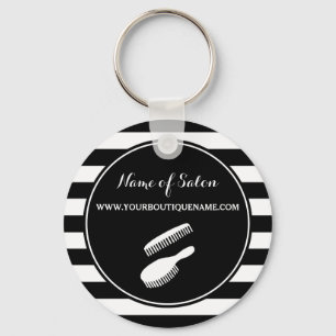 Trendy Black White Stripes Hair and Beauty Salon Keychain