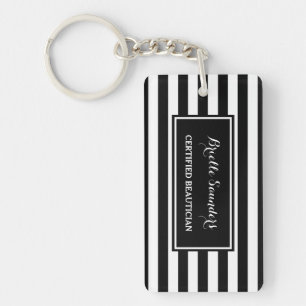 Trendy Black White Stripes Hair and Makeup Artist Keychain