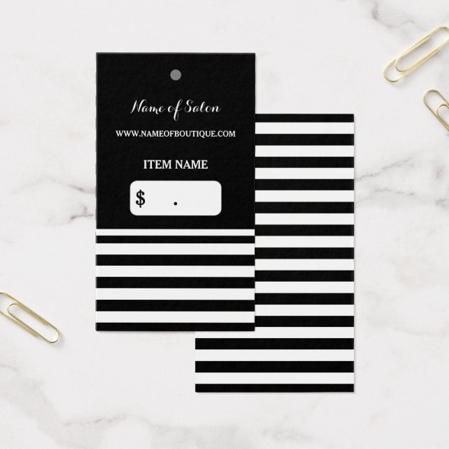 Trendy Black White Stripes Hair Salon Hang Tag (Office)