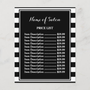 Trendy Black White Stripes Hair Salon Price List Flyer