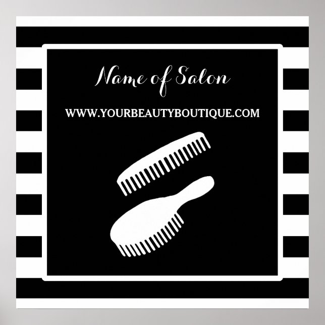 Trendy Black White Stripes Hair Salon Sign (Front)
