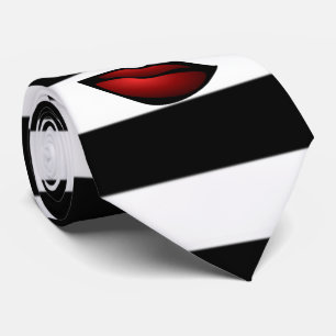 Trendy Black White  Stripes  , Lips Tie