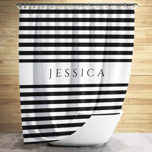 Trendy Black & White Stripes Pattern Name  (Elegant Black And White Stripes Pattern Name Shower Curtain)